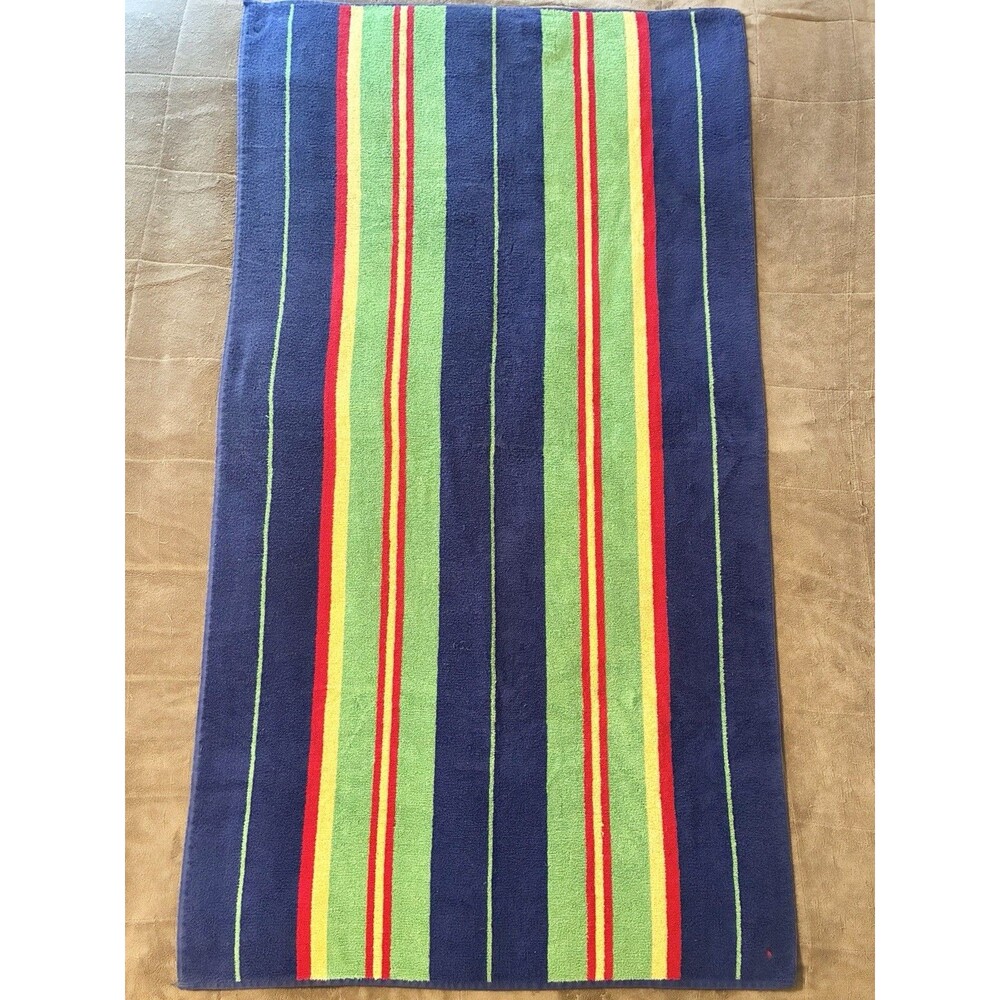 VTG Ralph Lauren Large Towel Polo Striped Blue Green Yellow Red 36"x67” USA*READ